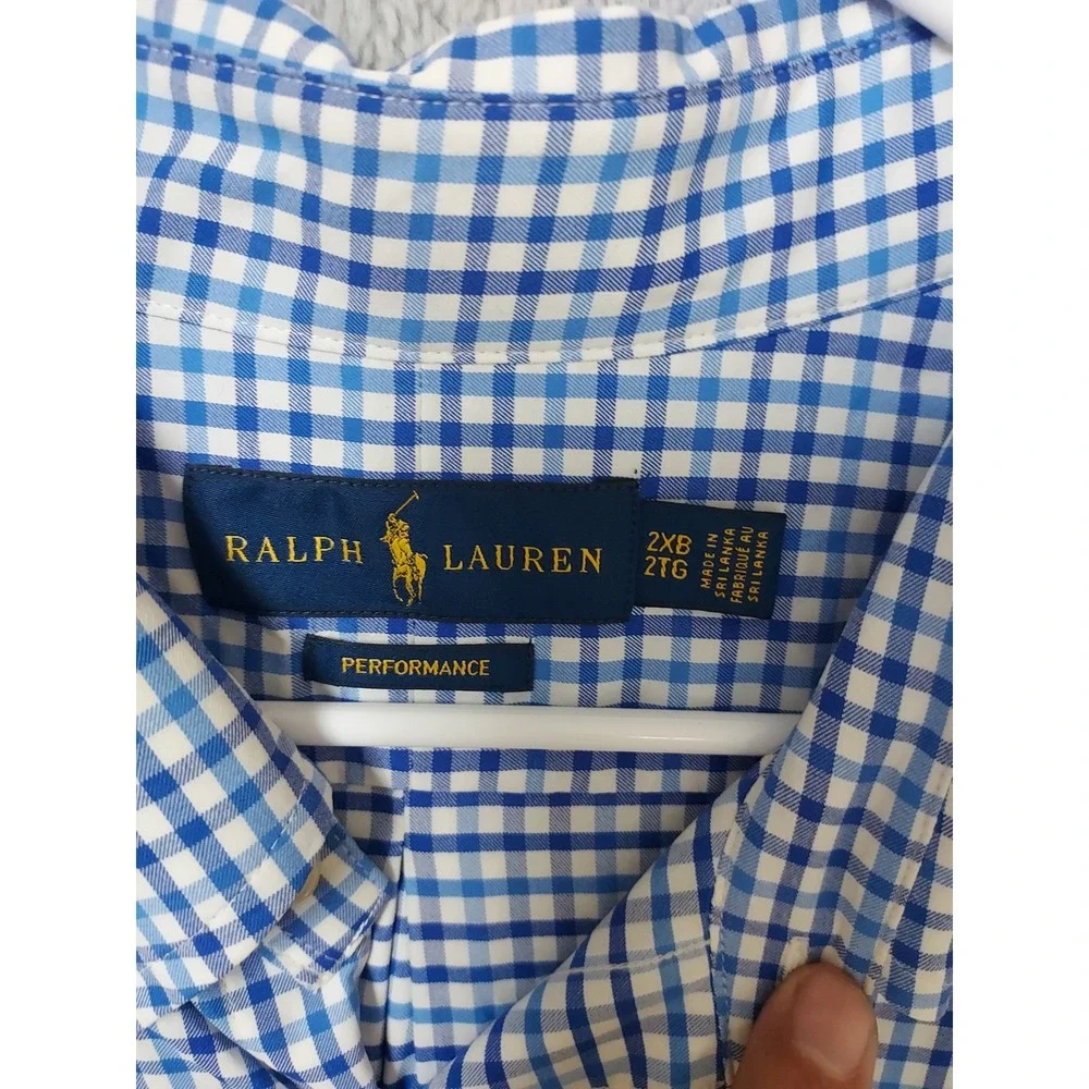 Polo Ralph Lauren Shirt Mens 2XB 2XL BIG Performance Gingham Button Down Blue